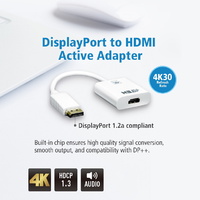 Aten 4K DisplayPort to HDMI Active Adapter, Supports VGA, SVGA, XGA, SXGA, UXGA, 1080p and resolutions up to 4K UHD, Supports AMD Eyefinity
