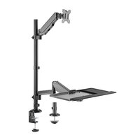 Brateck Pole held floating Sit- Stand Desk Converter with Single Monitor Mount Fit Most 17' -32' Monitors Up to 8kg,  Keyboard Up to 1 kg