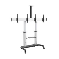 Brateck Dual Screen Aluminum Height-Adjustable TV Cart with Media Shelf for 37'-60' TVs Up to 50kg