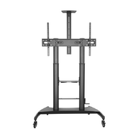 Brateck Large Screen Telescopic Height-Adjustable Steel TV Cart with Crank Handle Fit 60'-100' Up to 100kg- Matte Black