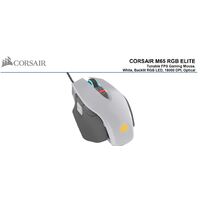Corsair M65 RGB ELITE Tunable FPS Gaming Mouse White with Black, 18000 DPI, Optical, iCUE Software.