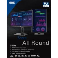 AOC 23.8' IPS 4ms Full HD Business Monitor - HDR Mode, VGA, HDMI, DP, Adaptive Sync, Low Blue, Speaker x2,  VESA100mm, USB3 Hub,  4 Way Adjustable.