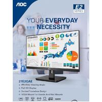 AOC 27' IPS 4ms Full HD Business Monitor, 3-Sided Frameless, 250Cd/m2, Adaptive Sync, VESA 100x100, VGA 1, HDMI 1.4 1, DP 1.2 1, 2 x Speakers