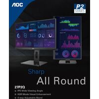 AOC 27' IPS 4ms FHD, USB3.2 Hub,Speaker x2, Adaptive Sync, HDR Mode, FHD, Low Blue, VGA, DVI, HDMI, DP, VESA 100mm, 4 way Stand. Business Monitor