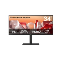 LG 34' UltraWide QHD Curved IPS Monitor with HDR10, sRGB 99%, USB-C PD 90W, RJ45, built-in speakers, and tilt/height/swivel adjustable stand