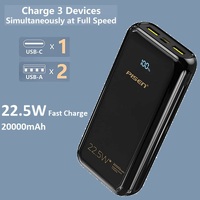 PISEN 20K mAh Triple Port (Dual USB-A QC 3.0 + USB-C PD) Power Bank 22.5W - Smart Protection Chip, LED Digital Display, Travel-Ready