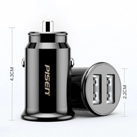 PISEN Dual Port USB-A Mini Car Charger - Support 4.8A Current, Prevent Overcharge and Short Circuit, Small and Refined