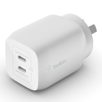 Belkin BoostCharge Pro Dual USB-C GaN Wall/Laptop Charger with PPS 65W - White(WCH013auWH),1*USB-C(45-65W),1*USB-C(20-65W),Compact,Fast & Travel Ready