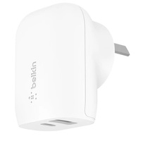 Belkin BoostCharge Dual Wall Charger with PPS 37W - White (WCB007auWH), 1xUSB-C (25W) 1xUSB-A (12W),Dynamic Power Delivery,Compact,Fast & Travel Ready