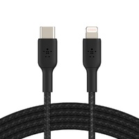 Belkin BoostCharge Braided Lightning to USB-C Cable (1m/3.3ft) - Black (CAA004bt1MBK), 30W Fast Charge, 480Mbps, 10,000+ bends tested, USB-C PD, 2YR