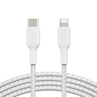 Belkin BoostCharge Braided Lightning to USB-C Cable (1m/3.3ft) - White (CAA004bt1MWH), 30W Fast Charge, 480Mbps, 10,000+ bends tested, USB-C PD, 2YR