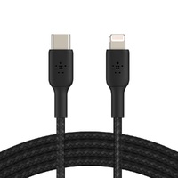 Belkin BoostCharge Braided Lightning to USB-C Cable (2m/6.6ft) - Black (CAA004bt2MBK), 30W Fast Charge, 480Mbps, 10,000+ bends tested, USB-C PD, 2YR