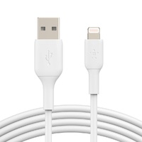 Belkin BoostCharge Lightning to USB-A Cable (1m/3.3ft) - White (CAA001bt1MWH),12W, 480Mbps, 8,000+ bends tested, Reinforced cabl