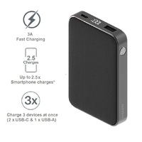Cygnett ChargeUp Reserve 2nd Gen 10K mAh Power Bank - Black (CY3698PBCHE),Triple Port(1xUSB-C 20W,1xUSB-C 18W,1xUSB-A 18W),Total 20W, 40cm USB-C Cable