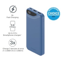 Cygnett ChargeUp Boost 3rd Gen 10K mAh Power Bank - Blue (CY4342PBCHE), 1x USB-C(15W),2x USB-A(12W), 15cm USB-C Cable,Digital Display,Charge 3 Devices