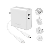 Cygnett PowerPlus 60W Dual Wall Charger (USB-A & USB-C PD) + USB-C Cable(1.5M) + Travel Adapters - White(CY3090POPLU), Perfect for Charger,Fast Charge