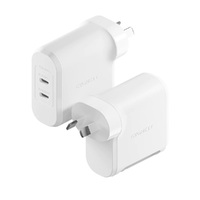 Cygnett PowerMaxx 70W Dual Port GaN Wall Charger - White (CY4132PBCHE),1xUSB-C PD (45-65W),1xUSB-C PD (25-65W), Travel Ready, Compact Laptop Charger