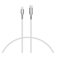Cygnett Armoured Lightning to USB-C Cable (2M) - White (CY2802PCCCL), 30W, Braided, 20K Bend, MFi, Fast Charge, 0-50% Charge in 30mins, 5 Yr. WTY.