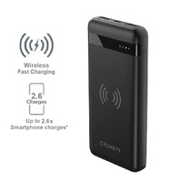 Cygnett ChargeUp Swift 10K mAh Wireless Power Bank - Black (CY4432PBCHE), 1x USB-C(20W),2x USB-A (18W),Wireless (10W),Micro-USB Cable,Total Output 15W