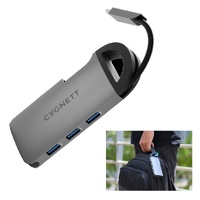 Cygnett Unite 7-in-1 USB-C Multiport Hub Adapter Dock, 3xUSB-A (3.0, 5Gbps) 1xUSB-C (100W) 1x4K HDMI (30Hz) 1xSD 1xMicro SD, EMI Shielding, Portable