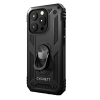 Cygnett Apple iPhone 15 Pro (6.1") Rugged Case - Black (CY4634CPSPC), Integrated kickstand, Secure and magnetic disk mount, 6ft drop protection
