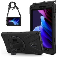 Pisen Rugged Samsung Galaxy Tab Active3 (8') Case Black - Built-in-Kickstand, Adjustable Hand Strap, Shoulder Strap, Pen Holder, DropProof