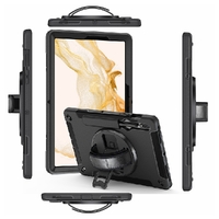 Pisen Rugged Samsung Galaxy Tab S9 (11') Case Black - Built-in-Kickstand,Adjustable Hand Strap,Shoulder Strap,Pen Holder,DropProof,ShockProof