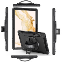 Pisen Rugged Samsung Galaxy Tab S9+ (12.4') Case Black - Built-in-Kickstand,Adjustable Hand Strap,Shoulder Strap,Pen Holder,DropProof,ShockProof