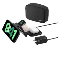 Belkin BoostcCharge Pro 3-in-1 Magnetic Wireless Travel Pad 15W With Qi2 - Black(WIZ024auBK),36W USB-C PSU,1.5m USB-C tC PSU,1.5m USB-C to USB-C Cable