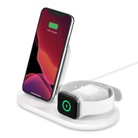 Belkin BOOST???CHARGE??? 3-in-1 Wireless Charger for Apple Devices - White - Apple Watch Puck with Nightstand mode