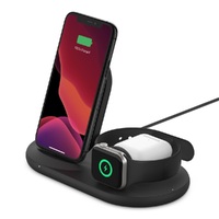 Belkin BoostCharge 3-in-1 Wireless Charger for Apple Devices 7.5W - Black (WIZ001auBK), Qi-Compatible Fast Wireless Triple Pad, Indicator Light, 2YR.