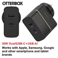 OtterBox USB-C and USB-A Fast Charge Dual Port Wall Charger (Type I)- 30W - Black Shimmer - Ultra-safe, highly efficient, Rugged and built to outlast