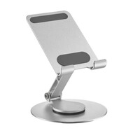 Brateck PHS06-6 FOLDING ALUMINUM PHONE & TABLET STAND WITH 360° ROTATION Fits smartphone and tablet  - Silver (LS)