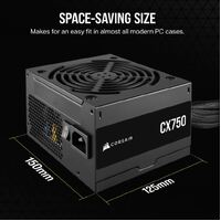 Corsair 750W CX Series, 80 PLUS Bronze Certified, Up to 88% Efficiency,  Compact 125mm design easy fit and airflow, ATX PSU 2024
