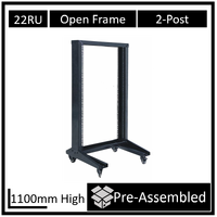 LDR Flat Packed 22U 2-Post Open Frame Rack, Black Metal Construction