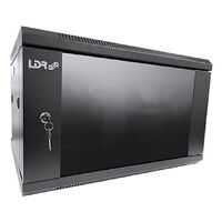 LDR Assembled 6U Wall Mount Cabinet (600mm x 450mm) Glass Door - Black Metal Construction - Top Fan Vents - Side Access Panels