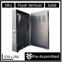 LDR Assembled 5U Flush Wall Mount Vertical Cabinet (570mm x 250mm) - 4U Rack For Gear & 2U Mount For Patch Panels - Black Metal Construction