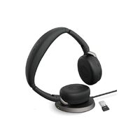 Jabra Evolve2 65 Flex MS Stereo Bluetooth Headset, Link380a USB-A Dongle & Wireless Charging Stand Included, Foldable Design, 2Yr Warranty