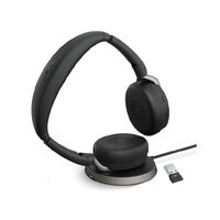 Jabra Evolve2 65 Flex UC Stereo Bluetooth Headset, Link380a USB-A Dongle & Wireless Charging Stand Included, Foldable Design, 2Yr Warranty