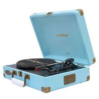 mbeat®  Woodstock 2 Sky Blue Retro Turntable Player with BT Receiver & Transmitter Built-in Bluetooth receiver eaturing 3 speed settings Weight: 3.2kg