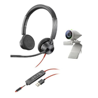 Poly Studio P5 and Blackwire 3325 work from home bundle, Exceptional camera optics, Brilliant colors, auto low-light compensation, high-quality audio