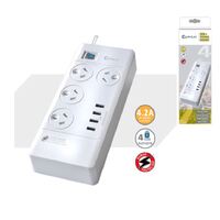 Sansai 4 Outlets & 4 USB Outlets Surge Protected Powerboard Master On/Off switch 1M lead & Right angle plug 230-240VAC IV Retail box