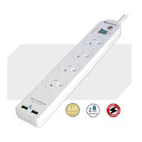 Sansai 4 Way Basic Powerboard USB Ax2 4 Outlets Master Switch Surge and overload protection1M Length