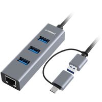 mbeat??  3-Port USB 3.0 Hub & Gigabit LAN with 2-in-1 USB 3.0 & USB-C Converter - Space Grey