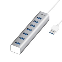 mbeat 7-Port USB 3.0 Powered Hub - USB 2.0/1.1/Aluminium Slim Design Hub with Fast Data Speeds (5Gbps) Power Delivery for PC and