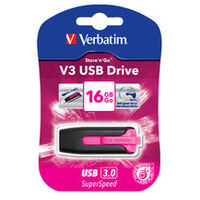 Verbatim 16GB V3 USB3.0 Pink Store'n'Go V3; Rectractable USB Storage Drive Memory Stick