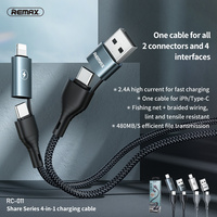 Phone cable REMAX 4 in 1 Lightning to Type-C 2.4A cable Black 
