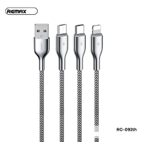 3 in 1 Multi USB Fast Charging Cable Remax Type-C iPhone Micro-USB 3.1A Silver
