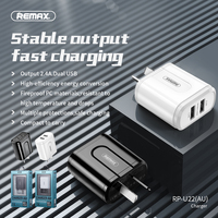 Dual USB Fast Charger REMAX Universal Travel RP-U22 Stable Output White 