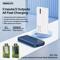 Power Bank Remax Landon Series 2.1A 20000 mAh Portable Charger Output 2 USB For Mobile White & Blue
